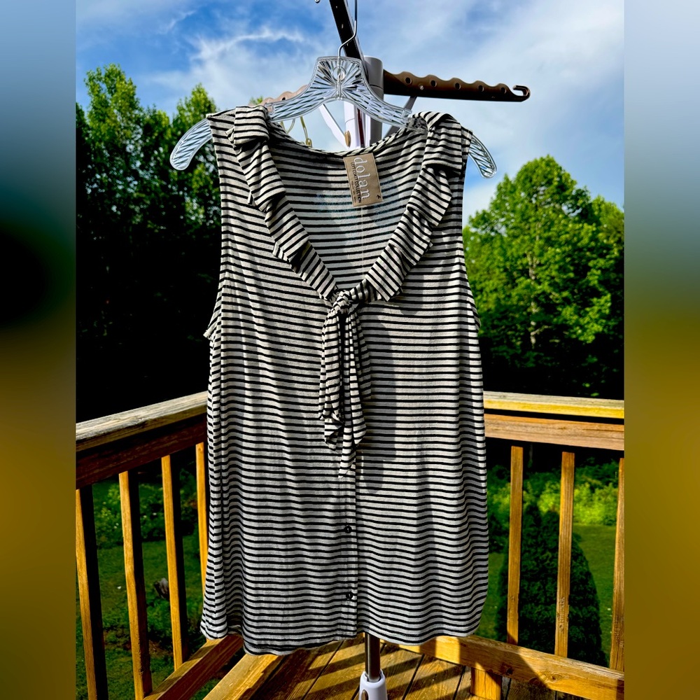 Anthropology Black And Cream Dolan Striped Top With Sailor Collar Size Medium